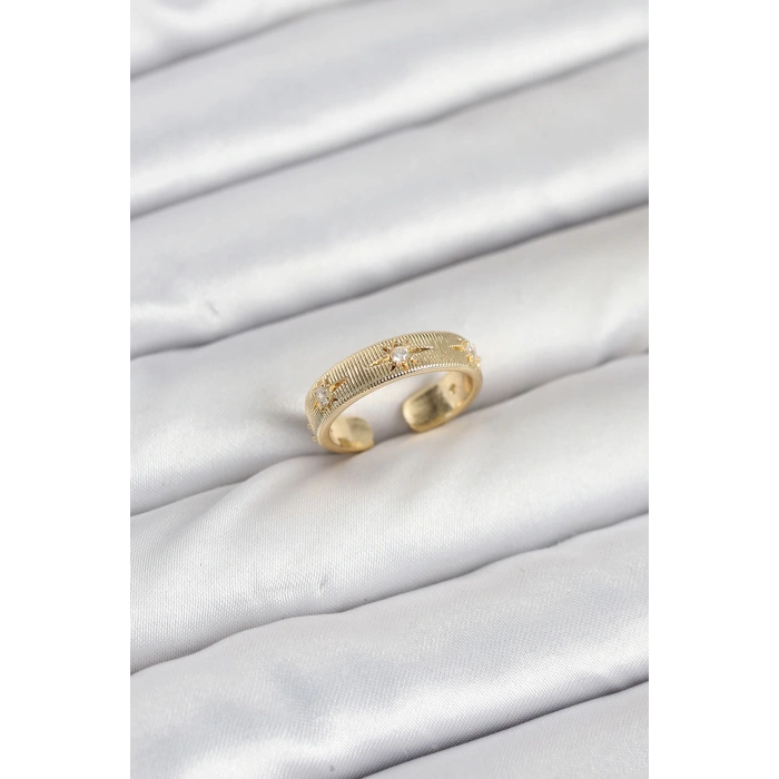 Dodes Dodes Pirinç Gold Renk Zirkon Taşlı Kutup Yıldızı Model Kadın Yüzük TG27BYK3898