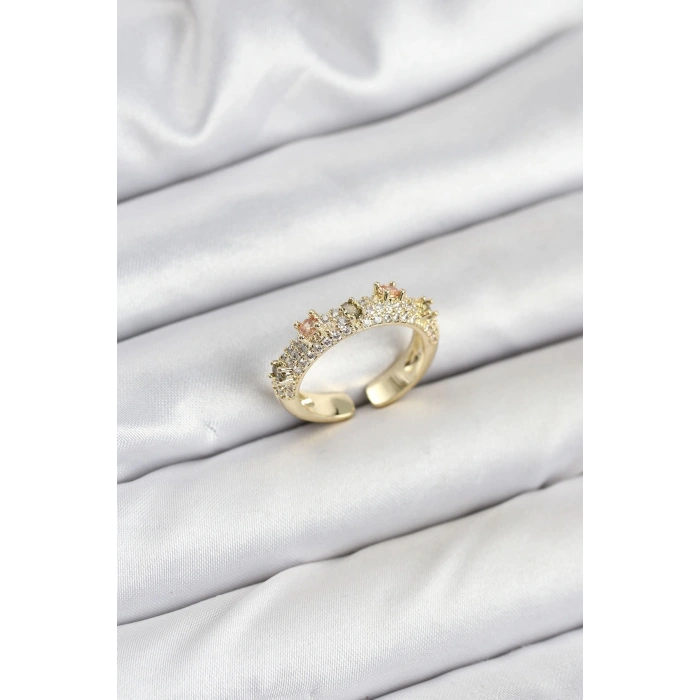 Dodes Dodes Pirinç Gold Renk Zirkon Taşlı Vintage Kadın Yüzük TG27BYK3862