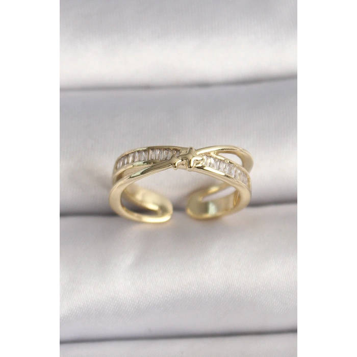 Dodes Dodes Pirinç Gold Renk Zirkon Taşlı Yıldız Detaylı Ayarlanabilir Kadın Yüzük TG27BYK3573