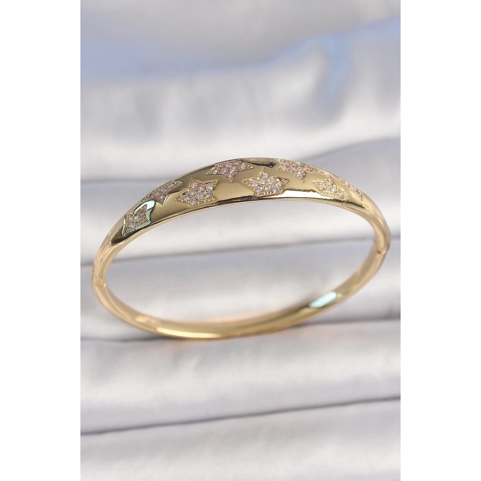 Dodes Dodes Pirinç Gold Renk Zirkon Taşlı Yıldız İşlemeli Kadın Kelepçe TG27BB6922