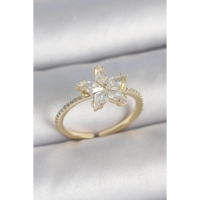 Dodes Dodes Pirinç Gold Renk Zirkon Taşlı Yıldız Model Ayarlanabilir Kadın Yüzük TG27BYK3717
