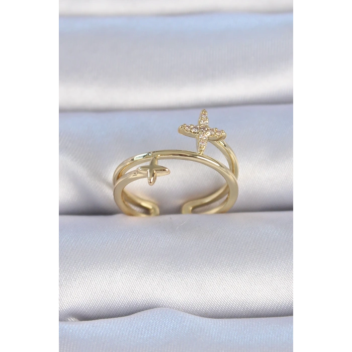 Dodes Dodes Pirinç Gold Renk Zirkon Taşlı Yıldız Model Kadın Yüzük TG27BYK3328