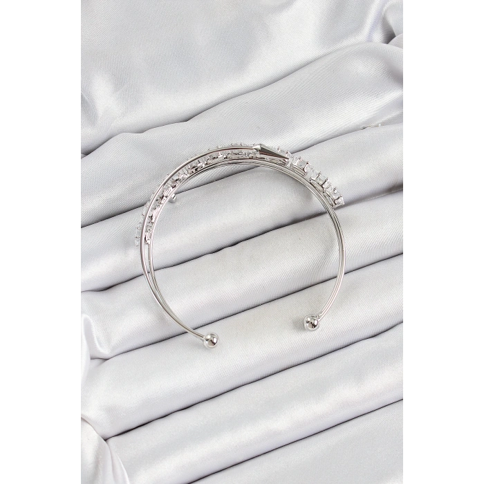 Dodes Dodes Pirinç Gümüş Renk Arpa Zirkon Taşlı Kadın Bileklik TG27BB7064