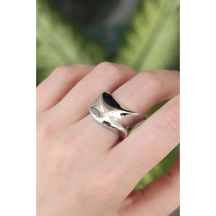 Dodes Dodes Pirinç Gümüş Renk Ayarlanabilir Kalın Ezme Yüzük TG27BYK3167