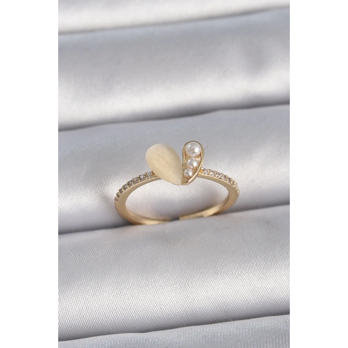 Dodes Dodes Pirinç Gümüş Renk Ayarlanabilir Zirkon Taşlı Beyaz Mineli Kalp Model Kadın Yüzük TG27BYK3389