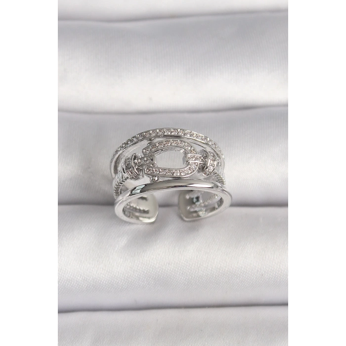 Dodes Dodes Pirinç Gümüş Renk Ayarlanabilir Zirkon Taşlı Gemici Düğüm Model Kadın Yüzük TG27BYK3584