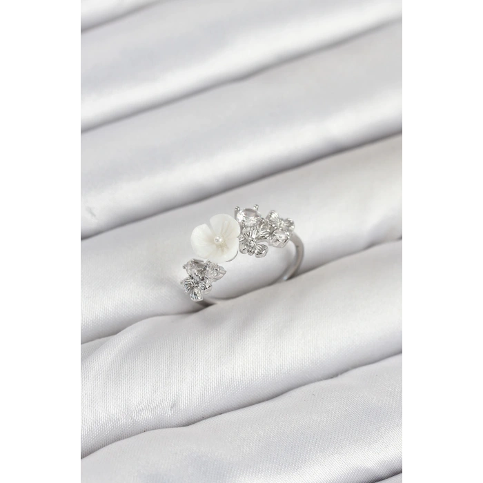 Dodes Dodes Pirinç Gümüş Renk Çiçek Model Zirkon Taşlı Kadın Yüzük TG27BYK3879