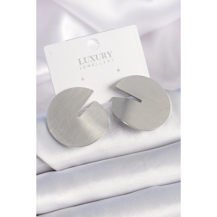 Dodes Dodes Pirinç Gümüş Renk Daire Plaka Model Kadın Küpe TG27BKP9524