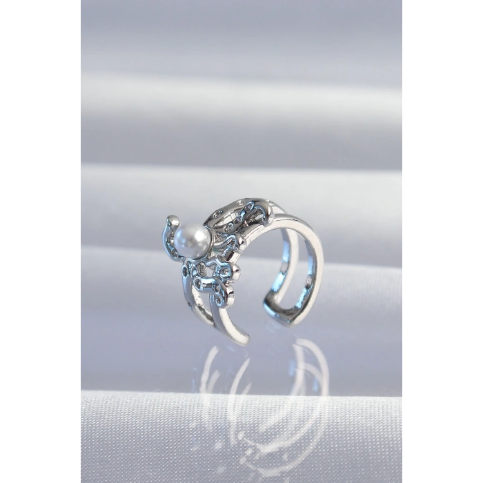 Dodes Dodes Pirinç Gümüş Renk İncili Ahtapot Earcuff Küpe TG27BKP9332