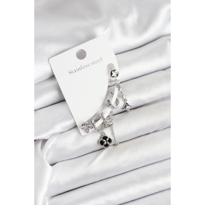 Dodes Dodes Pirinç Gümüş Renk Kadın Set Küpe TG27BKP11218