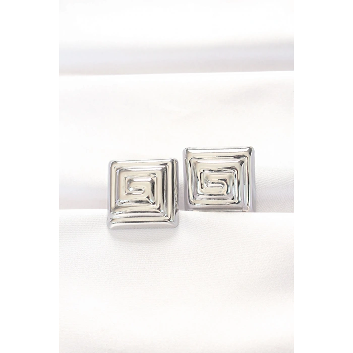 Dodes Dodes Pirinç Gümüş Renk Kare Form Küpe TG27BKP8880