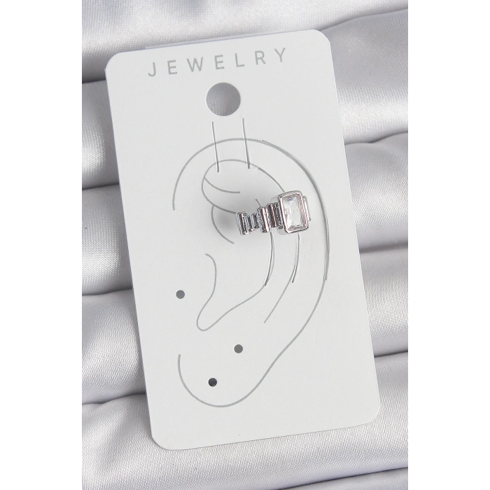 Dodes Dodes Pirinç Gümüş Renk Kare Zirkon Taşlı Kadın Kıkırdak Model Küpe TG27BKP10560