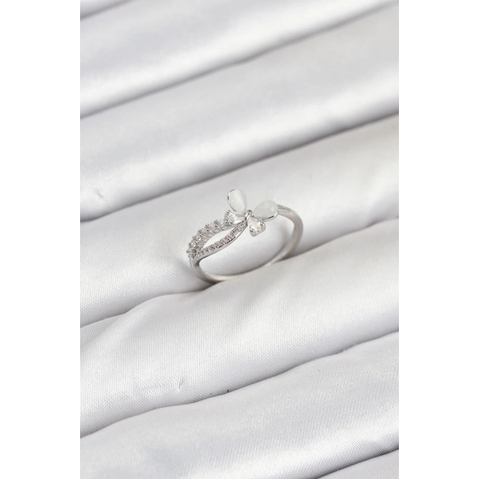 Dodes Dodes Pirinç Gümüş Renk Kelebek Zirkon Taşlı Kadın Yüzük TG27BYK3855