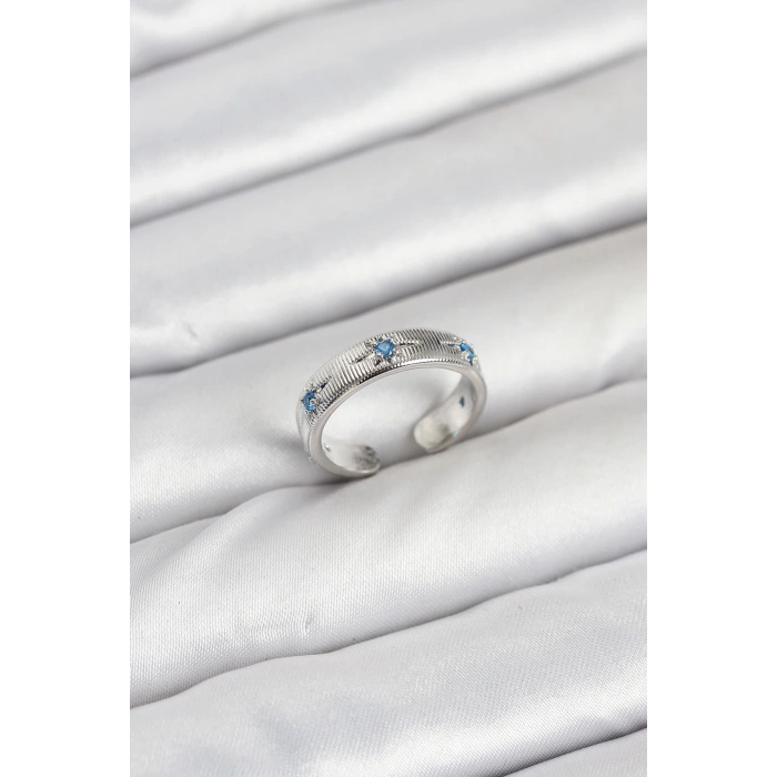 Dodes Dodes Pirinç Gümüş Renk Mavi Zirkon Taşlı Kutup Yıldızı Model Kadın Yüzük TG27BYK3897