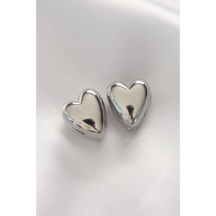 Dodes Dodes Pirinç Gümüş Renk Minimal Bombeli Kalp Küpe TG27BKP8969