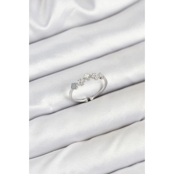 Dodes Dodes Pirinç Gümüş Renk Minimal Yonca Detaylı Kadın Yüzük TG27BYK3843