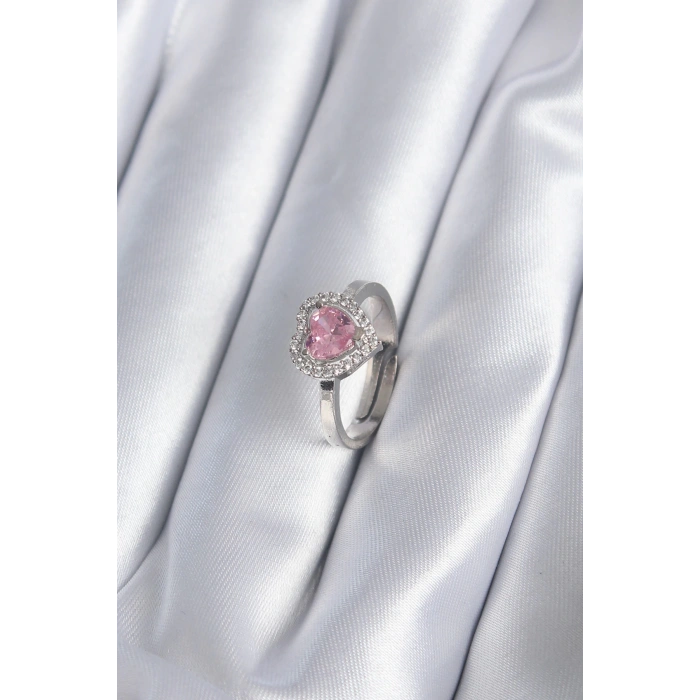 Dodes Dodes Pirinç Gümüş Renk Pembe Zirkon Taşlı Charm Model Kadın Yüzük TG27BYK2864