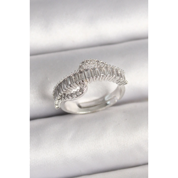 Dodes Dodes Pirinç Gümüş Renk Su Yolu Zirkon Taşlı Ayarlanabilir Model Kadın Yüzük TG27BYK3690