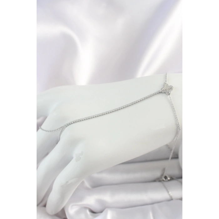 Dodes Dodes Pirinç Gümüş Renk Su Yolu Zirkon Taşlı İşlemeli Yonca Model Kadın Şahmeran TG27SN626