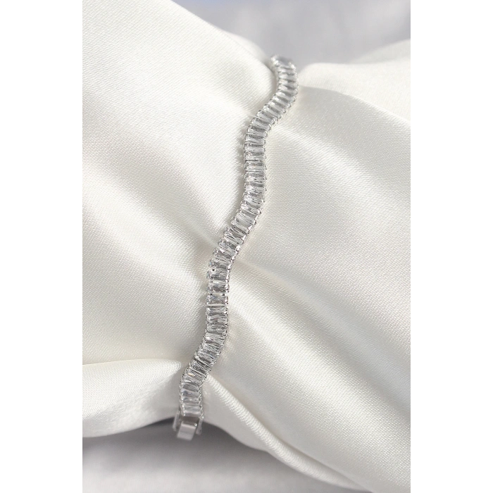 Dodes Dodes Pirinç Gümüş Renk Su Yolu Zirkon Taşlı Model Kadın Bileklik TG27BB6925