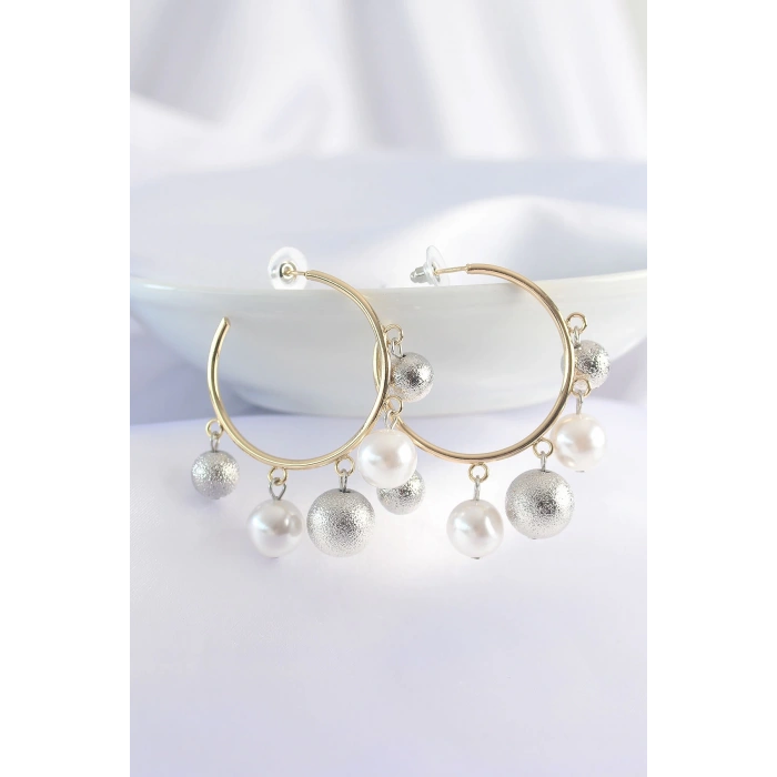 Dodes Dodes Pirinç Gümüş Renk Topçuk Model Gold Renk Halka Küpe TG27BKP8907