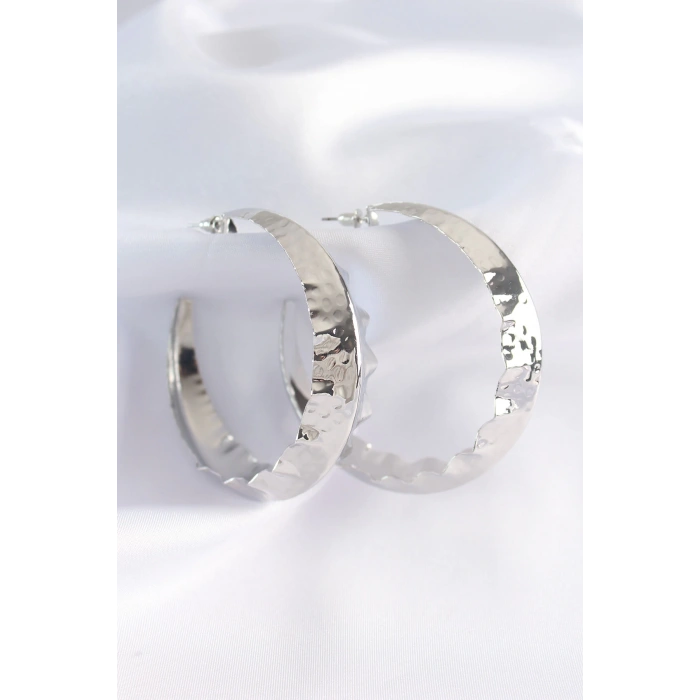 Dodes Dodes Pirinç Gümüş Renk Yaprak Desenli Halka Küpe TG27BKP8922