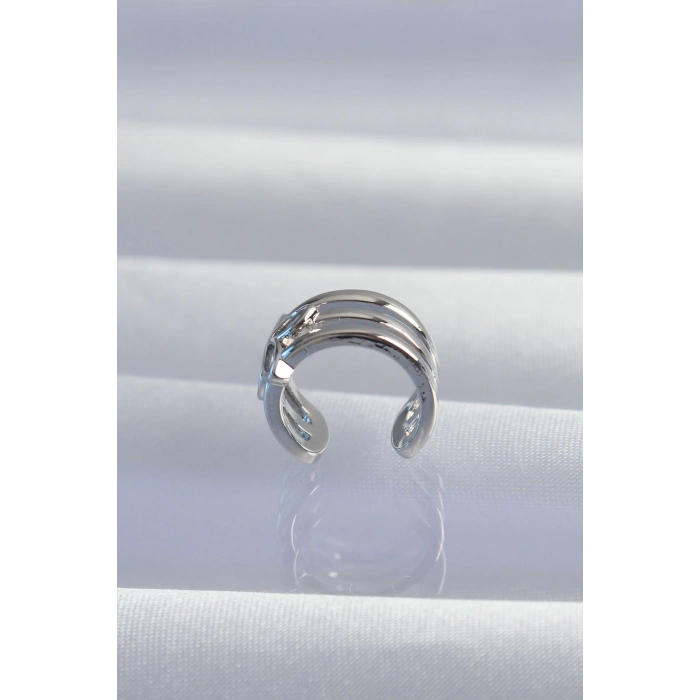 Dodes Dodes Pirinç Gümüş Renk Yonca Earcuff Küpe TG27BKP9330