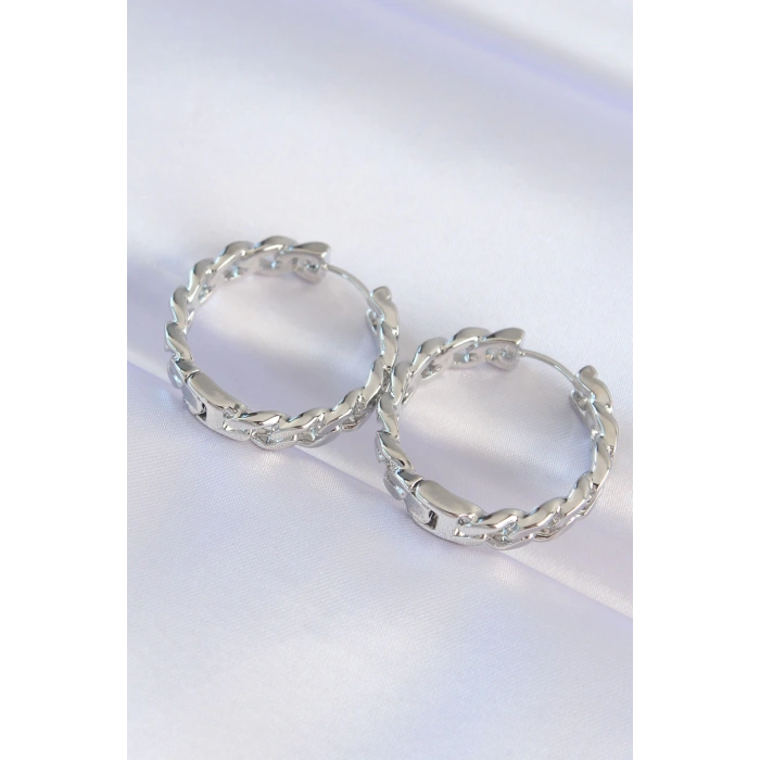 Dodes Dodes Pirinç Gümüş Renk Zincir Model Halka Küpe TG27BKP8971