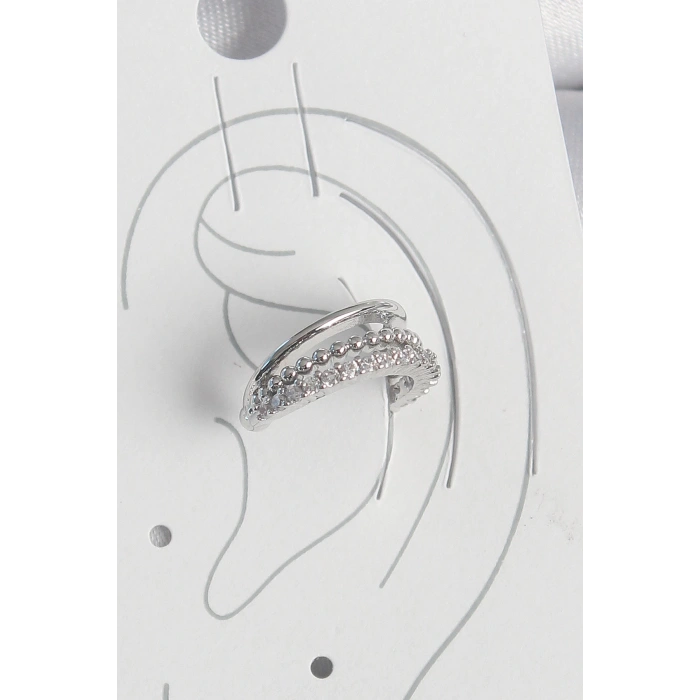 Dodes Dodes Pirinç Gümüş Renk Zirkon Taşlı 3Lü Sıralı Kadın Kıkırdak Küpe TG27BKP10554