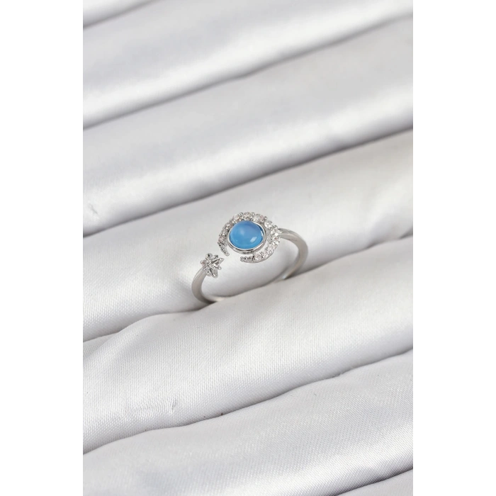 Dodes Dodes Pirinç Gümüş Renk Zirkon Taşlı Ay Yıldız Kadın Yüzük TG27BYK3861