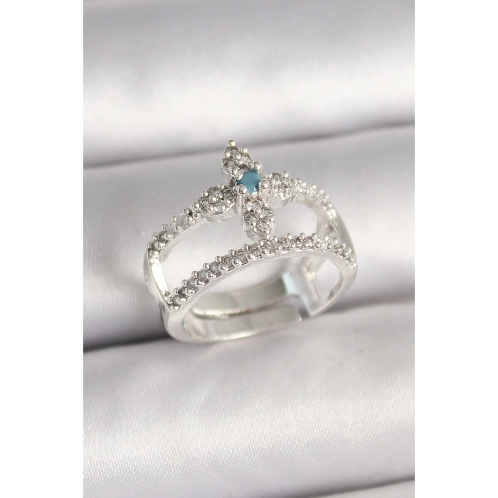 Dodes Dodes Pirinç Gümüş Renk Zirkon Taşlı Ayarlanabilir Model Kadın Yüzük TG27BYK3680