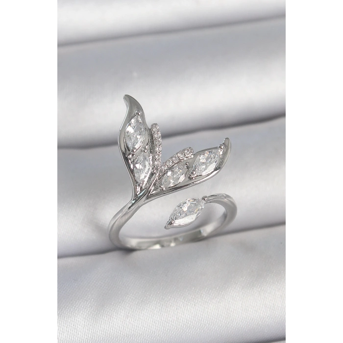 Dodes Dodes Pirinç Gümüş Renk Zirkon Taşlı Balık Kuyruğu Model Ayarlanabilir Kadın Yüzük TG27BYK3744