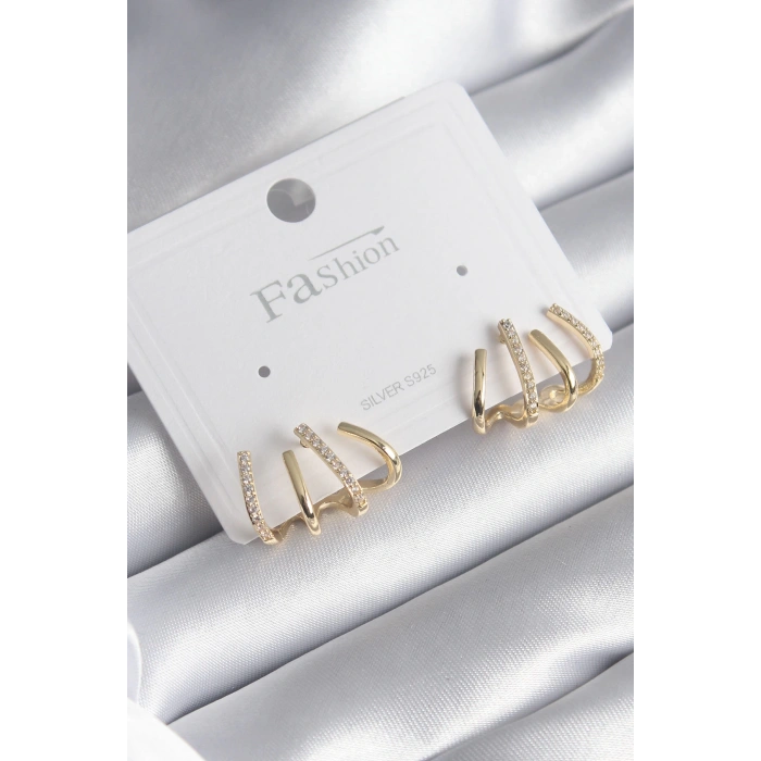 Dodes Dodes Pirinç Gümüş Renk Zirkon Taşlı Çatal Model Kadın Küpe TG27BKP8511