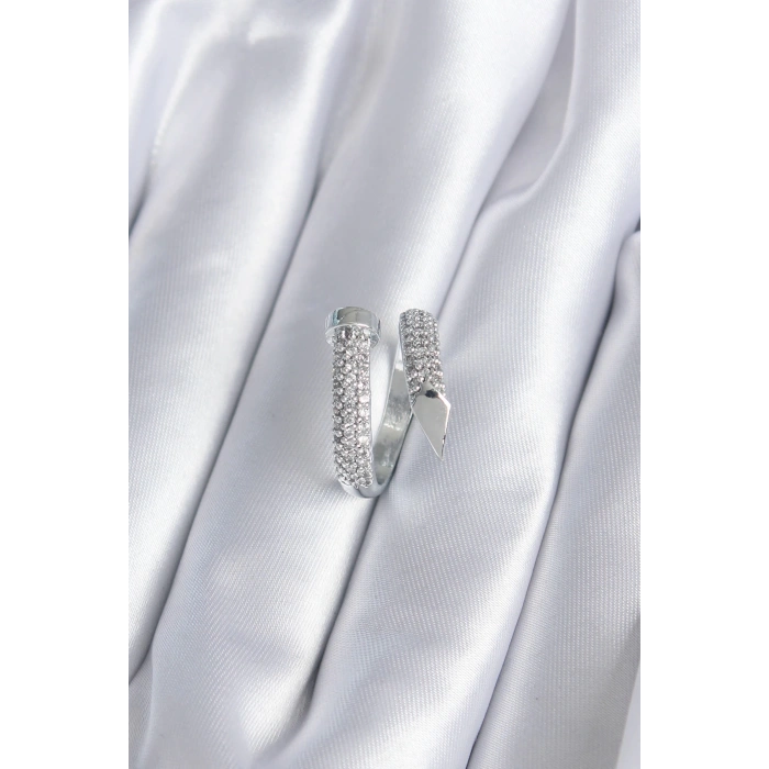 Dodes Dodes Pirinç Gümüş Renk Zirkon Taşlı Çivi Model Kadın Yüzük TG27BYK2877