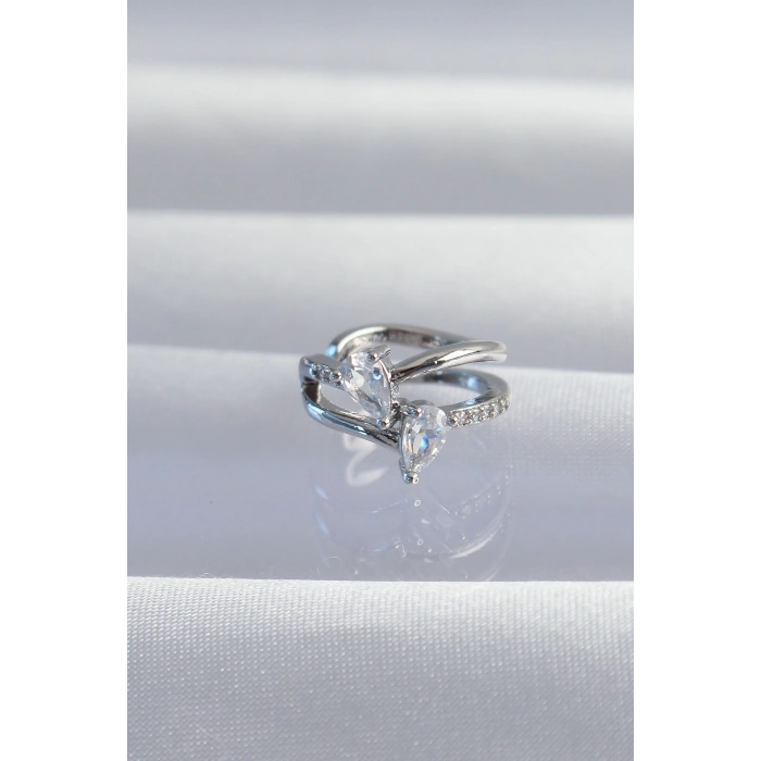 Dodes Dodes Pirinç Gümüş Renk Zirkon Taşlı Damla Earcuff Küpe TG27BKP9334