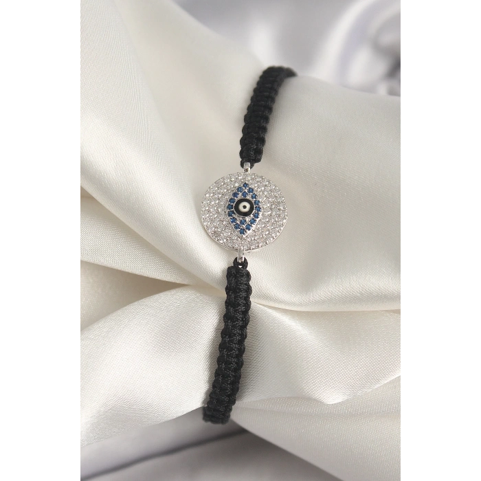 Dodes Dodes Pirinç Gümüş Renk Zirkon Taşlı Göz İşlemeli Figür Asansörlü Makrome Model Kadın Bileklik TG27BB6793