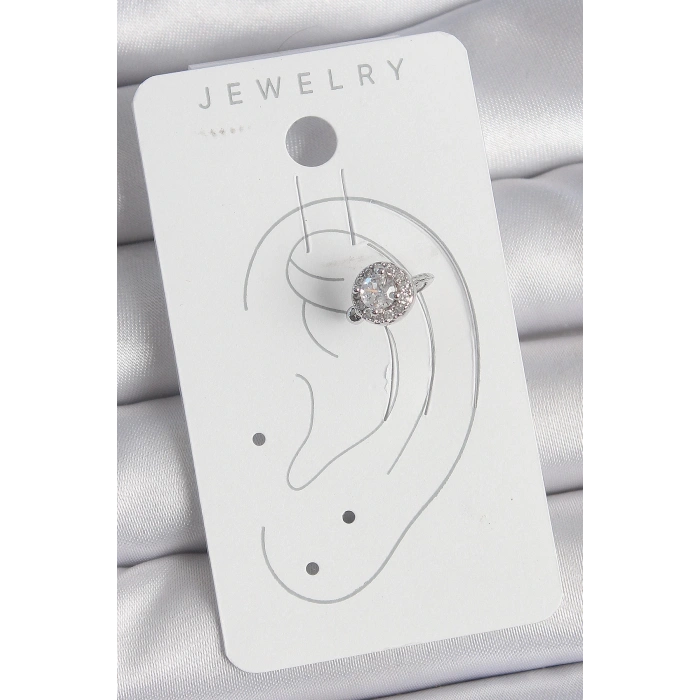 Dodes Dodes Pirinç Gümüş Renk Zirkon Taşlı Kadın Kıkırdak Model Küpe TG27BKP10559