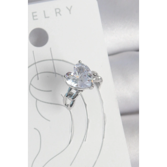 Dodes Dodes Pirinç Gümüş Renk Zirkon Taşlı Kalp Model Kadın Kıkırdak Küpe TG27BKP10563