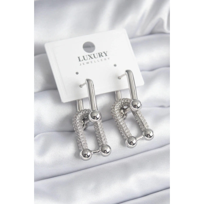 Dodes Dodes Pirinç Gümüş Renk Zirkon Taşlı Model VIP Seri Kadın Küpe TG27BKP8335