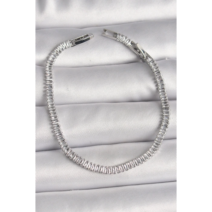 Dodes Dodes Pirinç Gümüş Renk Zirkon Taşlı Su Yolu Model Kadın Bileklik TG27BB6726