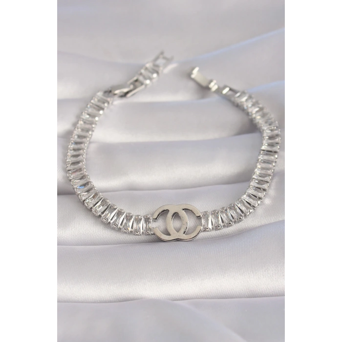 Dodes Dodes Pirinç Gümüş Renk Zirkon Taşlı Su Yolu Model VIP Seri Kadın Bileklik TG27BB5984