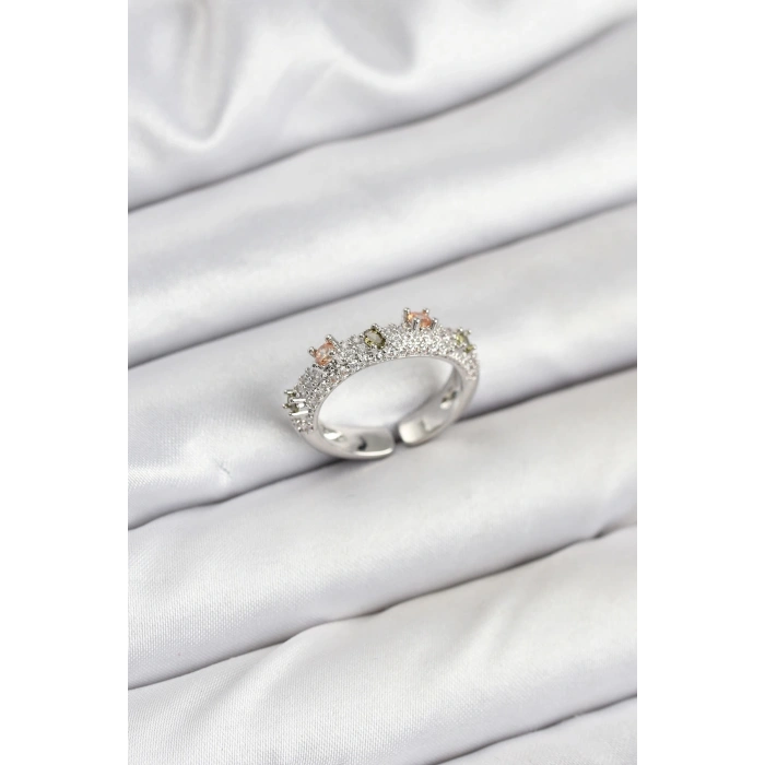 Dodes Dodes Pirinç Gümüş Renk Zirkon Taşlı Vintage Kadın Yüzük TG27BYK3863