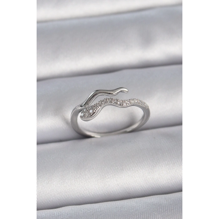 Dodes Dodes Pirinç Gümüş Renk Zirkon Taşlı Yılan Ayarlanabilir Model Kadın Yüzük TG27BYK3369