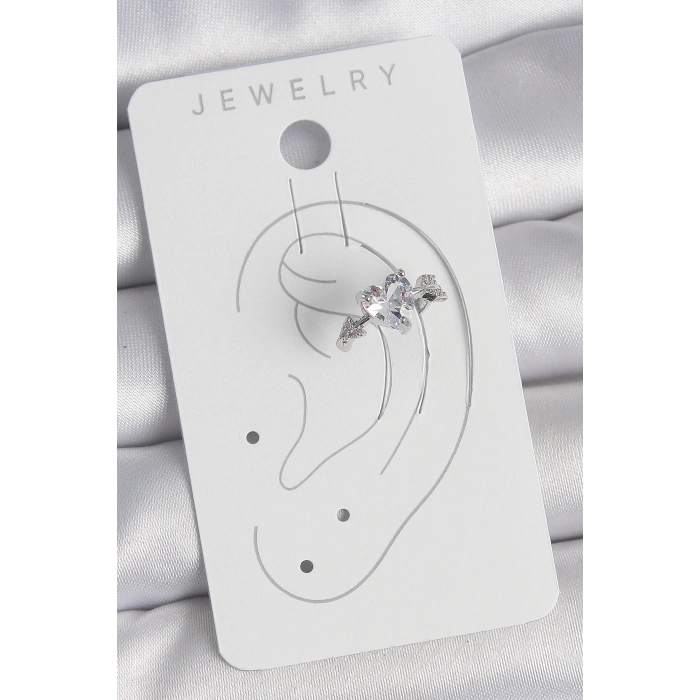 Dodes Dodes Pirinç Gümüş Renk Zirkon Taşlı Yıldız Model Kadın Kıkırdak Küpe TG27BKP10562