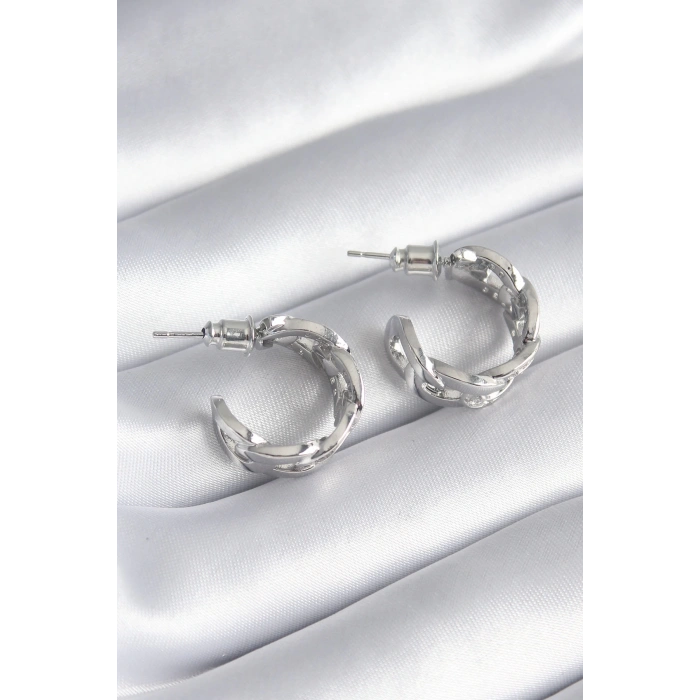 Dodes Dodes Pirinç Gümüş Renk Zirkon Taşlı Zincir Model Kadın Küpe TG27BKP9793