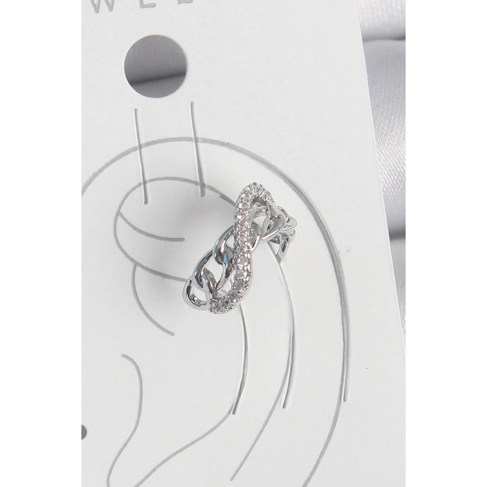 Dodes Dodes Pirinç Gümüş Renk Zirkon Taşlı Zincir Sonsuzluk Model Kadın Kıkırdak Küpe TG27BKP10553