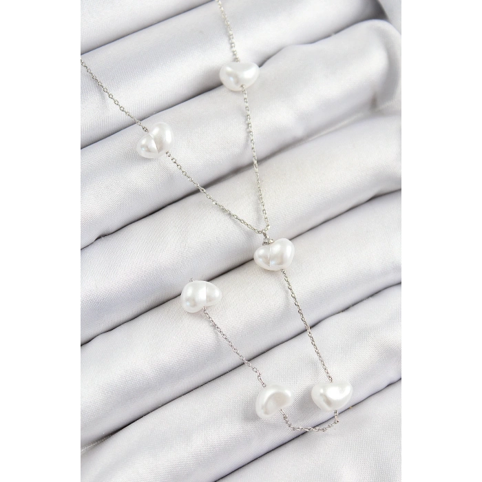 Dodes Dodes Pirinç İncili Kalp Figürlü Y Model Gümüş Renk Kadın Kolye TG27BKO10336