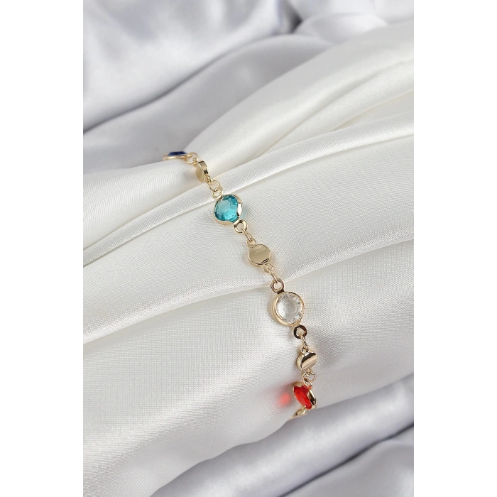 Dodes Dodes Pirinç Karışık Renk Zirkon Taşlı Gold Renk Kadın Bileklik TG27BB7051