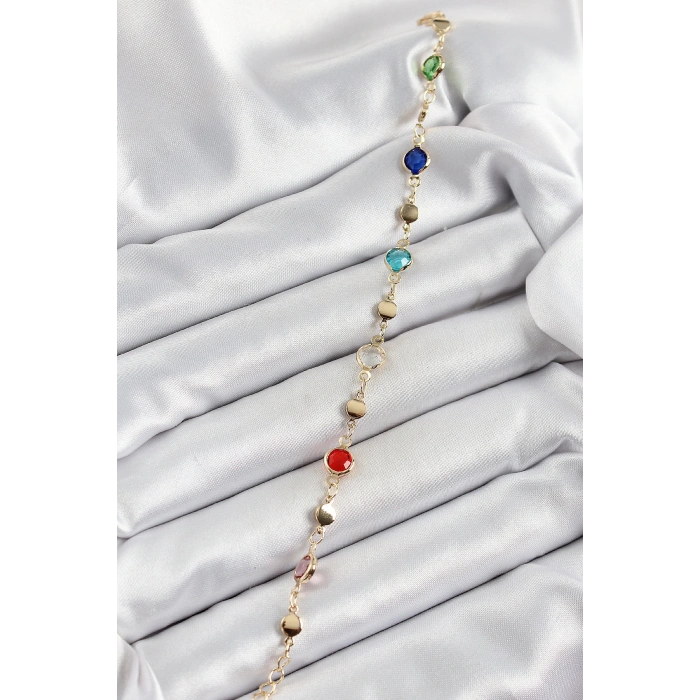 Dodes Dodes Pirinç Karışık Renk Zirkon Taşlı Gold Renk Kadın Bileklik TG27BB7051