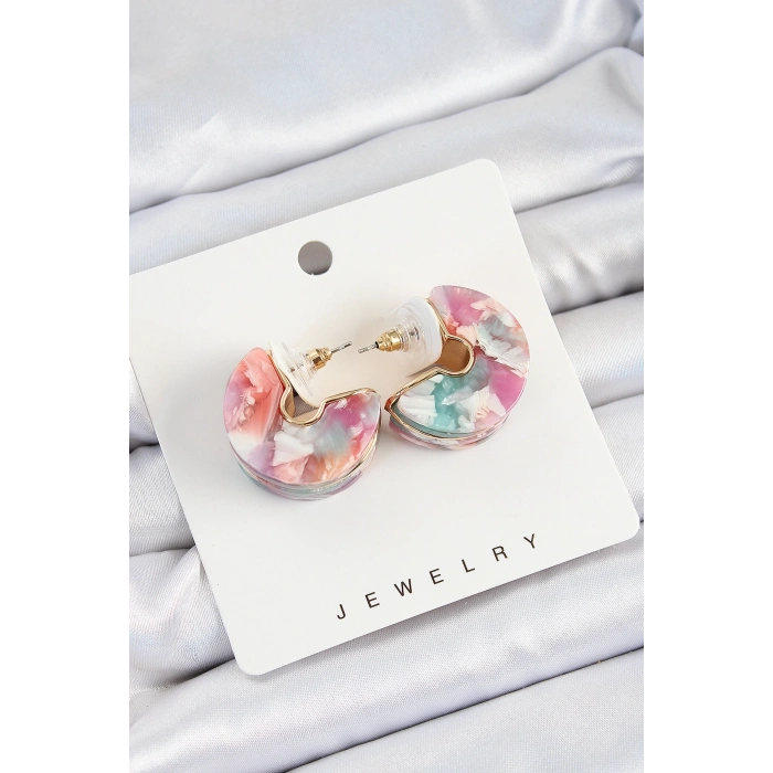 Dodes Dodes Pirinç Mermer Desenli Vintage Yarım Halka Model Gold Renk Kadın Küpe TG27BKP10763